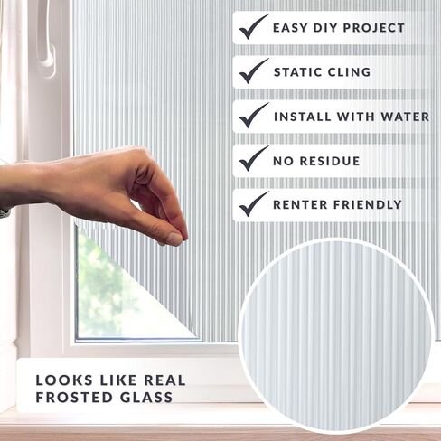 Reeded Glass Light Effects Window Privacy Film by Artscape - Decorative Textured Glass Design, Static Cling, Allows Natural Light in, UV Protection, Easy DIY Installation - 35.43 x 72 Inch in Kuwait