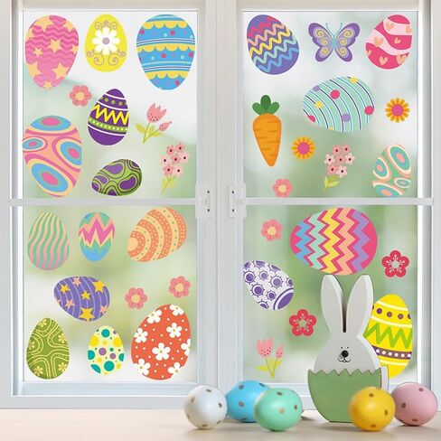 2 Sheets Easter Eggs Window Clings Decals Decor - Spring Double-Sided Glass Door Decorations for Home Office Shop Party Supplies in Kuwait