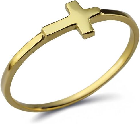 LA BLINGZ Gold Dainty Sideways Cross Stacking Ring for Women • Solid 10K/14K Yellow or White Gold in Saudi Arabia