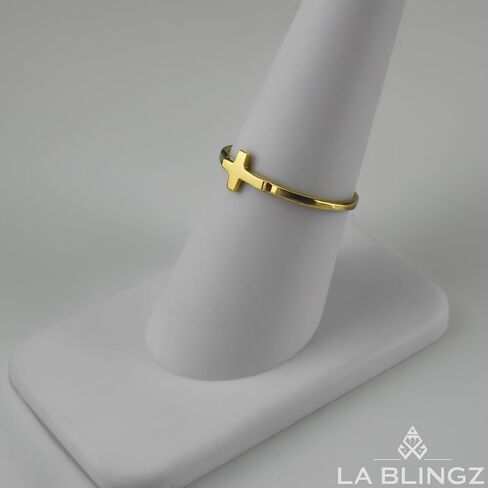 LA BLINGZ Gold Dainty Sideways Cross Stacking Ring for Women • Solid 10K/14K Yellow or White Gold in Saudi Arabia