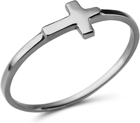 LA BLINGZ Gold Dainty Sideways Cross Stacking Ring for Women • Solid 10K/14K Yellow or White Gold in Saudi Arabia