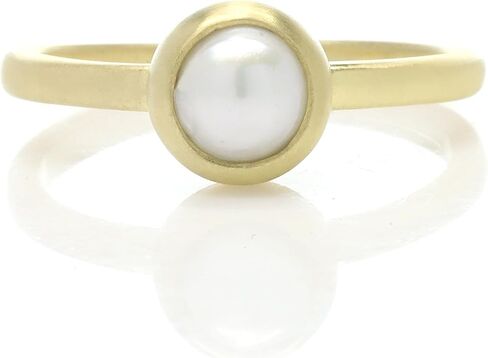 Freshwater Pearl Bezel Set Ring - Gold Filled Stackable - June Birthstone Delicate Jewelry - Round 6mm Pearl in Gold Bezel - Elegant Stacking Ring in Kuwait