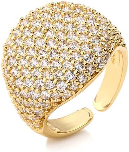 Luxury Dome Cubic Zirconia Adjustable Open Statement Ring for Women Men Gold-Tone Dainty Sparkly Crystal Colorful Rhinestone Geometry Statement Stacking Finger Band Wedding Party Fashion Jewelry in Saudi Arabia