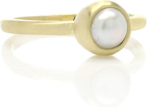Freshwater Pearl Bezel Set Ring - Gold Filled Stackable - June Birthstone Delicate Jewelry - Round 6mm Pearl in Gold Bezel - Elegant Stacking Ring in Kuwait