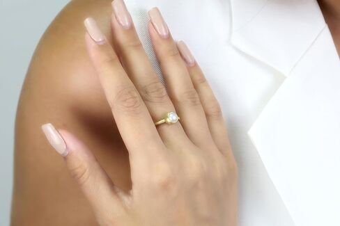 Freshwater Pearl Bezel Set Ring - Gold Filled Stackable - June Birthstone Delicate Jewelry - Round 6mm Pearl in Gold Bezel - Elegant Stacking Ring in Kuwait