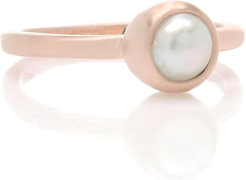 Freshwater Pearl Bezel Set Ring - Gold Filled Stackable - June Birthstone Delicate Jewelry - Round 6mm Pearl in Gold Bezel - Elegant Stacking Ring in Kuwait