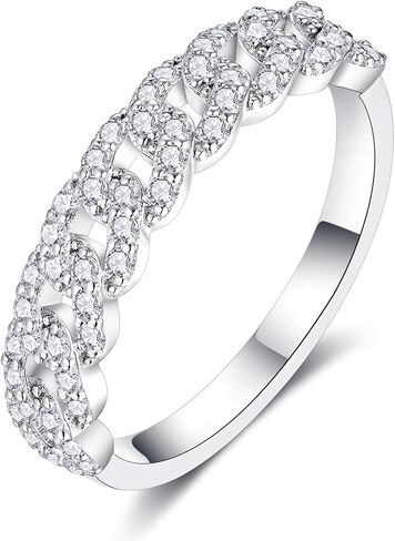IMOLOVE Moissanite Wedding Bands for Women, Fashion Simple 0.5 Carat Stackable Chain Ring Trendy Everyday Silver Eternity Band Rings for Women with 18K White Gold Plated Size 5-11 in Kuwait