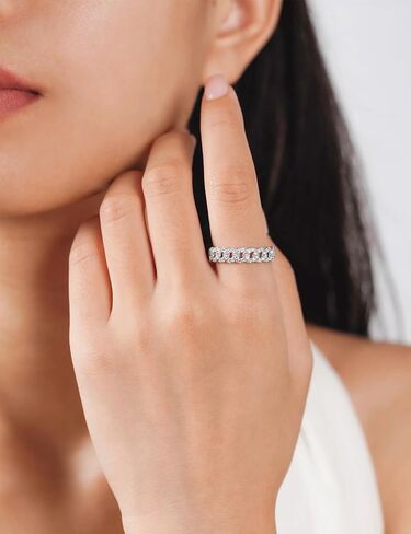 IMOLOVE Moissanite Wedding Bands for Women, Fashion Simple 0.5 Carat Stackable Chain Ring Trendy Everyday Silver Eternity Band Rings for Women with 18K White Gold Plated Size 5-11 in Kuwait