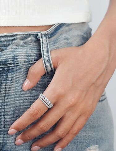 IMOLOVE Moissanite Wedding Bands for Women, Fashion Simple 0.5 Carat Stackable Chain Ring Trendy Everyday Silver Eternity Band Rings for Women with 18K White Gold Plated Size 5-11 in Kuwait
