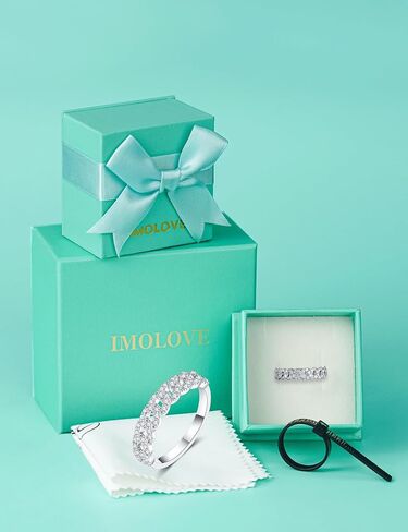 IMOLOVE Moissanite Wedding Bands for Women, Fashion Simple 0.5 Carat Stackable Chain Ring Trendy Everyday Silver Eternity Band Rings for Women with 18K White Gold Plated Size 5-11 in Kuwait