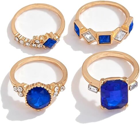 14K Gold Plated Stackable Rings Set for Women, Green Crystal Rhinestone Statement Rings, Vintage Knuckle Rings for Daily Party Wedding Prom Fashion Jewelry Gift in Saudi Arabia