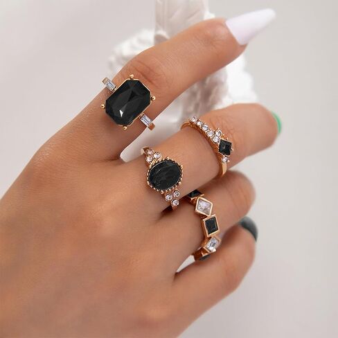 14K Gold Plated Stackable Rings Set for Women, Green Crystal Rhinestone Statement Rings, Vintage Knuckle Rings for Daily Party Wedding Prom Fashion Jewelry Gift in Saudi Arabia