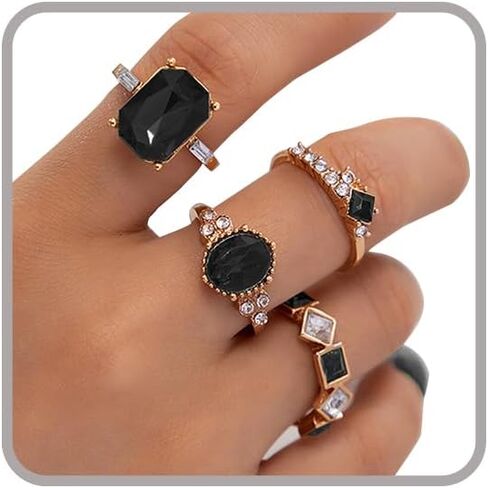 14K Gold Plated Stackable Rings Set for Women, Green Crystal Rhinestone Statement Rings, Vintage Knuckle Rings for Daily Party Wedding Prom Fashion Jewelry Gift in Saudi Arabia