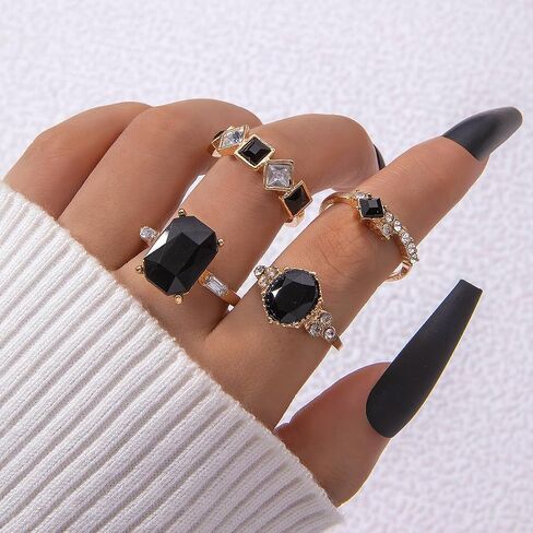 14K Gold Plated Stackable Rings Set for Women, Green Crystal Rhinestone Statement Rings, Vintage Knuckle Rings for Daily Party Wedding Prom Fashion Jewelry Gift in Saudi Arabia