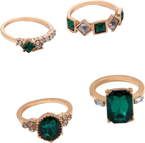 14K Gold Plated Stackable Rings Set for Women, Green Crystal Rhinestone Statement Rings, Vintage Knuckle Rings for Daily Party Wedding Prom Fashion Jewelry Gift in Saudi Arabia