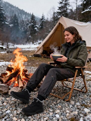 SHIBEVER Snow Boots Women Warm: Winter Ankle Booties Waterproof Elasitc Lace Easy on & off Anti-Slip Lightweight Outdoor Shoes in Kuwait