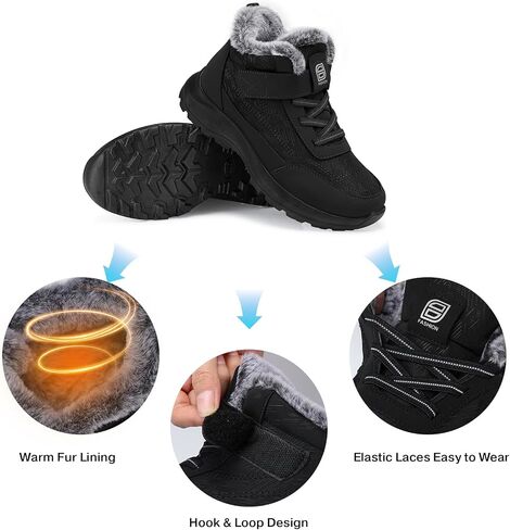 SHIBEVER Snow Boots Women Warm: Winter Ankle Booties Waterproof Elasitc Lace Easy on & off Anti-Slip Lightweight Outdoor Shoes in Kuwait