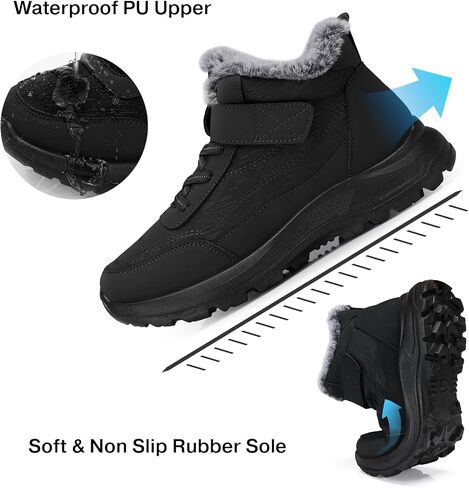 SHIBEVER Snow Boots Women Warm: Winter Ankle Booties Waterproof Elasitc Lace Easy on & off Anti-Slip Lightweight Outdoor Shoes in Kuwait