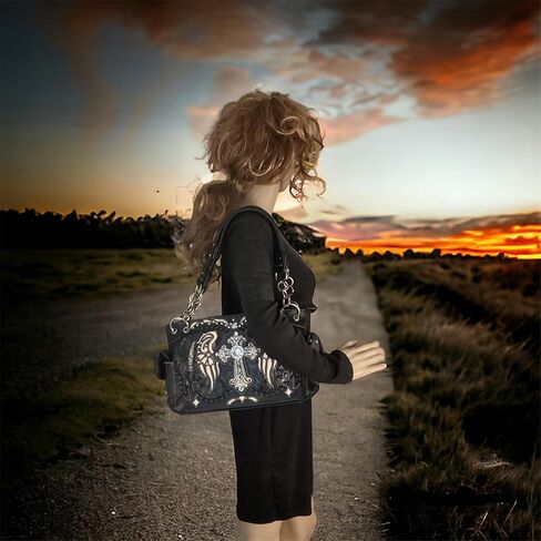 HW Collection Western Handbag Rhinestone Cross Angelic Wings Women Purse and Wallet Set in Saudi Arabia