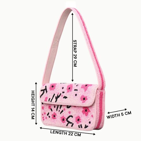 Indian Shelf Handmade Pink Beaded Shoulder Bag with Floral Embroidery Stylish Women Purse (with Box) in Saudi Arabia