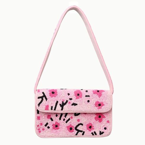 Indian Shelf Handmade Pink Beaded Shoulder Bag with Floral Embroidery Stylish Women Purse (with Box) in Saudi Arabia