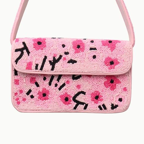 Indian Shelf Handmade Pink Beaded Shoulder Bag with Floral Embroidery Stylish Women Purse (with Box) in Saudi Arabia