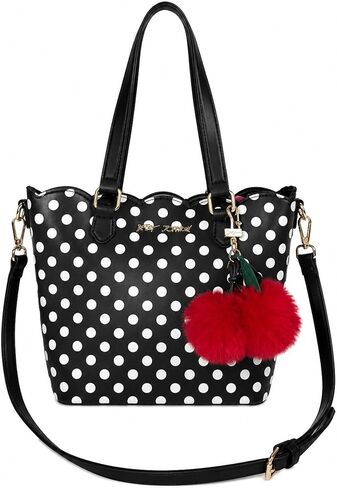 Betsey Johnson Print Tote Bag with Scalloped Edge & Charm, Dual Shoulder Straps & Crossbody Strap, Women’s Everyday Handbag in Saudi Arabia