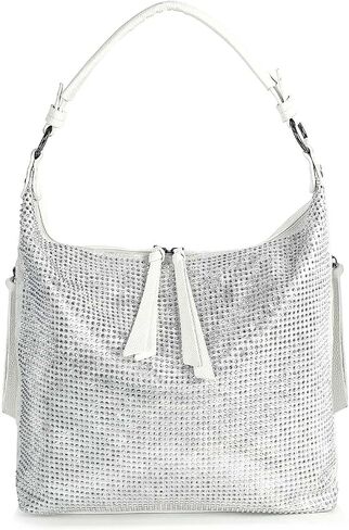 Rhinestone Hobo Handbag for Women, Sparkly Crystal Shoulder Bag with Detachable Crossbody Strap, Faux Leather Purse in Saudi Arabia