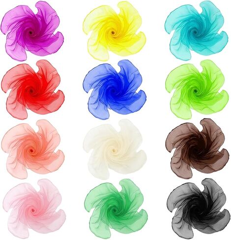 InnoHHustle 12 Pcs 50s Retro Chiffon Scarf for Women, Sheer Square Neck Head Scarf Lightweight Juggling Dance Scarves, 23.6 Inch Solid Color Bandana Ribbon Scarves in Kuwait