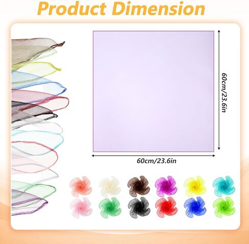InnoHHustle 12 Pcs 50s Retro Chiffon Scarf for Women, Sheer Square Neck Head Scarf Lightweight Juggling Dance Scarves, 23.6 Inch Solid Color Bandana Ribbon Scarves in Kuwait