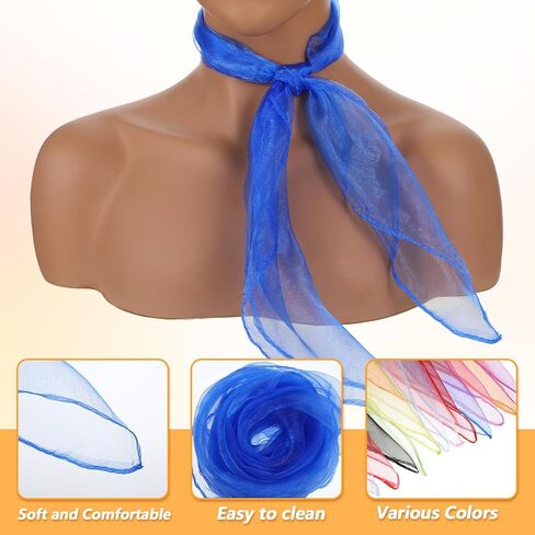 InnoHHustle 12 Pcs 50s Retro Chiffon Scarf for Women, Sheer Square Neck Head Scarf Lightweight Juggling Dance Scarves, 23.6 Inch Solid Color Bandana Ribbon Scarves in Kuwait