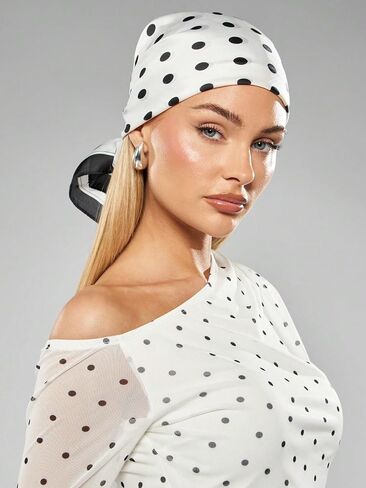 XuoAz 35 Inch 50s Polka Dot Head Scarf for Women Silky Retro Hair Neck Scarf Wrap Large Lightweight Bandana in Kuwait