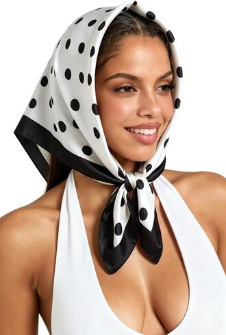 XuoAz 35 Inch 50s Polka Dot Head Scarf for Women Silky Retro Hair Neck Scarf Wrap Large Lightweight Bandana in Kuwait