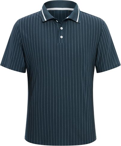 Men's Striped Polo Shirts, Short Sleeve Quick Dry Performance Moisture Wicking Stretch Textured Golf Shirts in Saudi Arabia