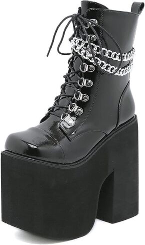 ADMLZQQ Women's Platform Combat Gothic Boots Block Heel Ankle Booties Lace up Studded Motorcycle Mid Calf Boots in Saudi Arabia