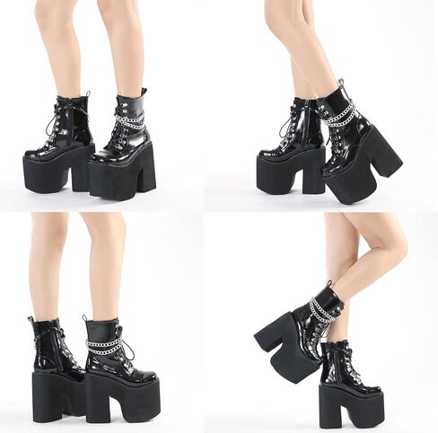 ADMLZQQ Women's Platform Combat Gothic Boots Block Heel Ankle Booties Lace up Studded Motorcycle Mid Calf Boots in Saudi Arabia