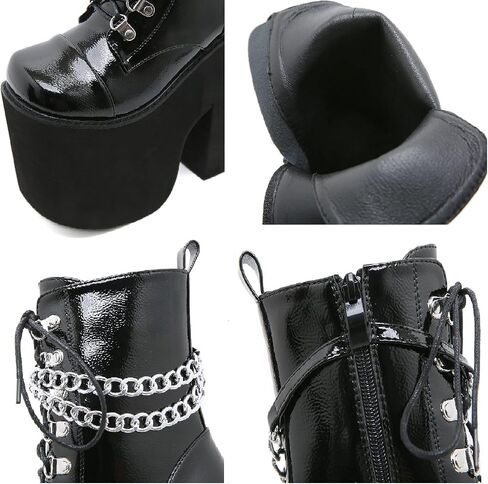 ADMLZQQ Women's Platform Combat Gothic Boots Block Heel Ankle Booties Lace up Studded Motorcycle Mid Calf Boots in Saudi Arabia