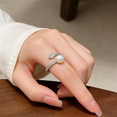 Single Pearl & Pave CZ Bypass Ring, AAA+ Freshwater Pearl, 18K Gold Plated Hypoallergenic Adjustable Ring, Gift Box for Women Wedding & Holiday in Kuwait