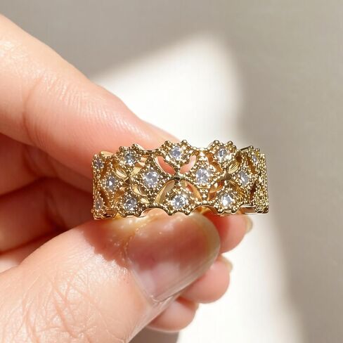 Hollow Pave Cubic Zirconia Eternity Ring Luxury Engagement Jewelry for Women in Kuwait