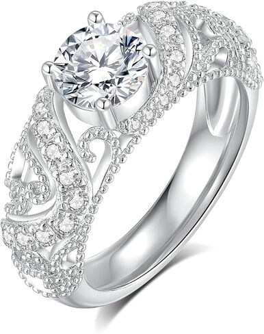 Moissanite Engagement Ring For Women 18 K White Gold Plated S925 Sterling Silver Round Cut Moissanite Solitaire Ring Travel Engagement Promise Ring For Women in Saudi Arabia