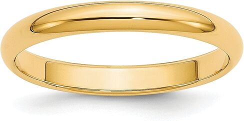 14k Yellow Gold Half-Round 3mm Wedding Band Ring for Men or Women - Classic Domed Solid Polished Band with Rounded Profile - Unisex Plain Gold Jewelry Cast and Engravable for Timeless Commitment in Kuwait