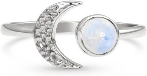 Lzz Fashion Lady 925 Sterling Silver Moonstone Gemstone Ring Sun Moon Gemstone Birthstone Ring Wedding Jewelry Size 6-10 (US code 6) in Saudi Arabia