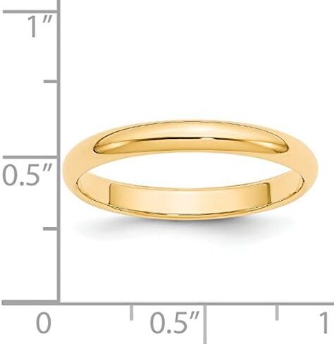 14k Yellow Gold Half-Round 3mm Wedding Band Ring for Men or Women - Classic Domed Solid Polished Band with Rounded Profile - Unisex Plain Gold Jewelry Cast and Engravable for Timeless Commitment in Kuwait