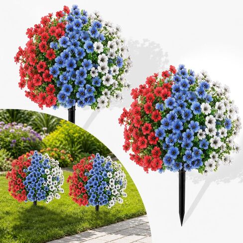 2Pcs 22" Artificial Topiary Ball Flowers for Outdoors Planters, Spring Summer Decoration, UV Resistant Faux Floral Greenery, Fake Shrubs Bushes for Indoor Outdoor Garden Yard Porch Patio Home Decor in Saudi Arabia