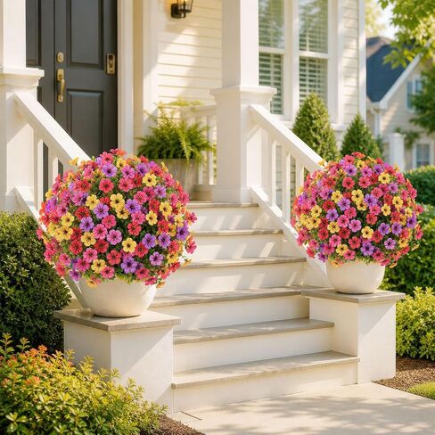 2Pcs 22" Artificial Topiary Ball Flowers for Outdoors Planters, Spring Summer Decoration, UV Resistant Faux Floral Greenery, Fake Shrubs Bushes for Indoor Outdoor Garden Yard Porch Patio Home Decor in Kuwait