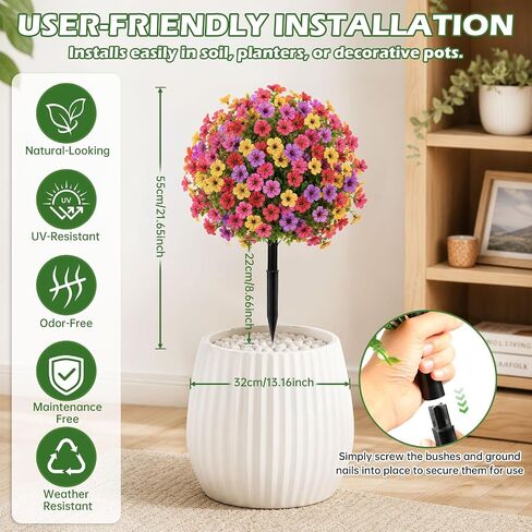 2Pcs 22" Artificial Topiary Ball Flowers for Outdoors Planters, Spring Summer Decoration, UV Resistant Faux Floral Greenery, Fake Shrubs Bushes for Indoor Outdoor Garden Yard Porch Patio Home Decor in Kuwait