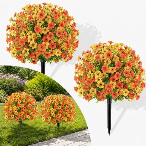 2Pcs 22" Artificial Topiary Ball Flowers for Outdoors Planters, Spring Summer Decoration, UV Resistant Faux Floral Greenery, Fake Shrubs Bushes for Indoor Outdoor Garden Yard Porch Patio Home Decor in Kuwait