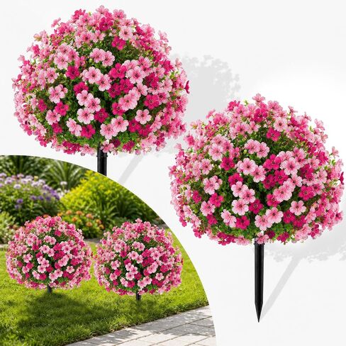 2Pcs 22" Artificial Topiary Ball Flowers for Outdoors Planters, Spring Summer Decoration, UV Resistant Faux Floral Greenery, Fake Shrubs Bushes for Indoor Outdoor Garden Yard Porch Patio Home Decor in Kuwait
