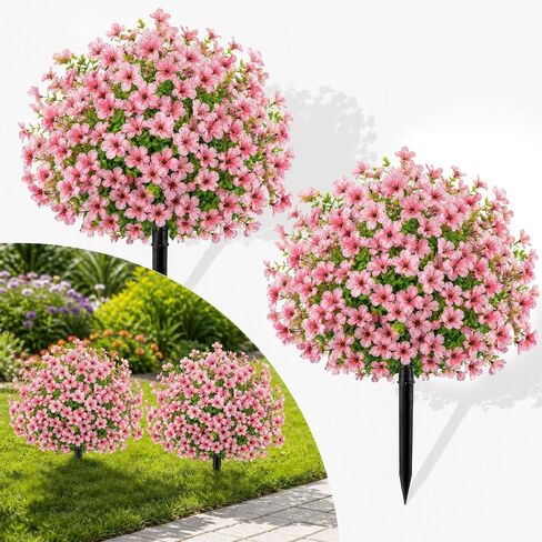 2Pcs 22" Artificial Topiary Ball Flowers for Outdoors Planters, Spring Summer Decoration, UV Resistant Faux Floral Greenery, Fake Shrubs Bushes for Indoor Outdoor Garden Yard Porch Patio Home Decor in Kuwait