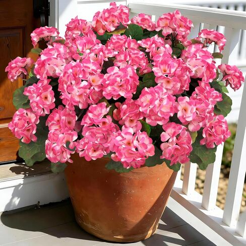 Artificial Flowers for Outdoors, Realistic Fake Flowers UV Resistant Silk Geraniums Faux Flowers for Planter Window Box Balcony Outdoor Garden Outside Artificial Plants Outdoor Decoration, 6 Pcs Red in Kuwait